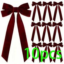 1/5/10pcs Christmas Tree Bows - Holiday Ribbon Gift Bows, Suitable For Holiday Wreaths, Decorations And Rustic Crafts, No Feathers, Glossy Surface, Perfect For Gift Wrapping And DIY Projects, Christmas Tree Decoration Velvet Ribbon, Christmas Tree Bows - Multicolor - View 12