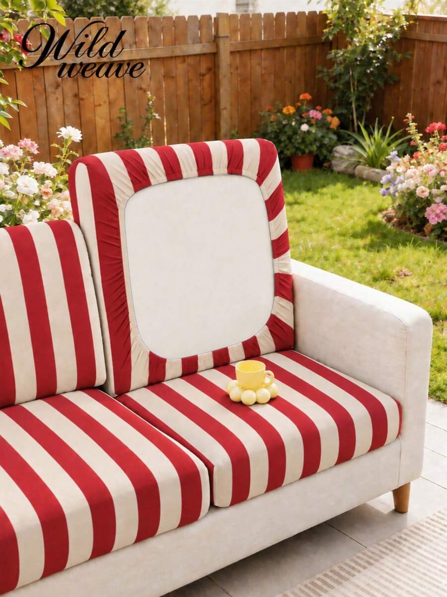 1 Stück gestreifter Milchseiden-Sofabezug, hoch elastisch, staubdicht, abnehmbar, waschbar, Ganzjahres-Sofaschutz, geeignet für Terrasse, Garten, Poolbereich und verschiedene Anlässe, Einzelstück, kein Set