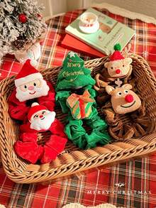 Women's Christmas Velvet Scrunchie, With Santa Claus, Reindeer, Christmas Tree Fabric Applique, Holiday Hair Accessory, Christmas Party Holiday Styling, Daily Gathering Outfit Accessory, Multiple Styles Available - Multicolor - View 8
