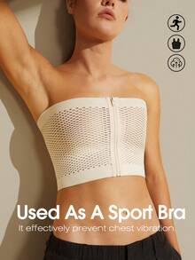 1件女款胸部壓縮背心 可調節無縫拉鍊束胸上衣 胸部束縛內衣 Les Breast Binder - 杏色 - 查看 6