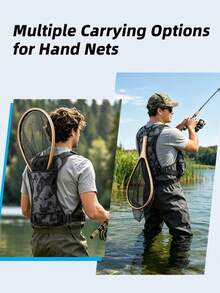 Men Fly Fishing Chest Vest Bag With Front Utility Zip-Down Workstation, Camo Tactical Harness Backpack, Water Bladder Compatible Multi Pocket Fishing Tackle Pack - Camouflage Blue - View 3
