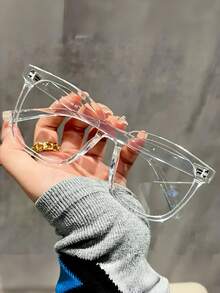 1/3 Pair Large Square Frame Non-Prescription Glasses, Retro Academic Style Frames, Slimming, Suitable For Daily Wear - Clear - View 4