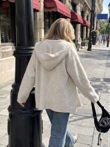 New Autumn/Winter Women's Casual Minimalist Elegant Hooded Loose Cardigan Jacket - Apricot - View 2