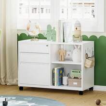 Archivador Móvil de Metal Color Blanco 39.9x87.6x62.2 cm |   Gabinete de 3 Cajones con Cerradura y Estante Abierto para Impresora |   con Ruedas y Panel Perforado para Oficina en Casa |   Fácil de Armar - Blanco - Ver 6