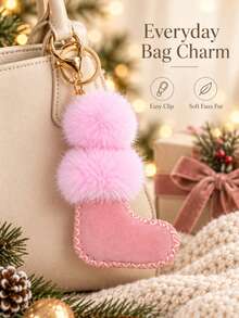 Autumn/Winter New Cute Fashion Personalized Pom Pom Christmas Sock Pendant Mini Boots Charm Fashion Versatile Keychain Designer Style Suitable For Girls Gift - Multicolor - View 2