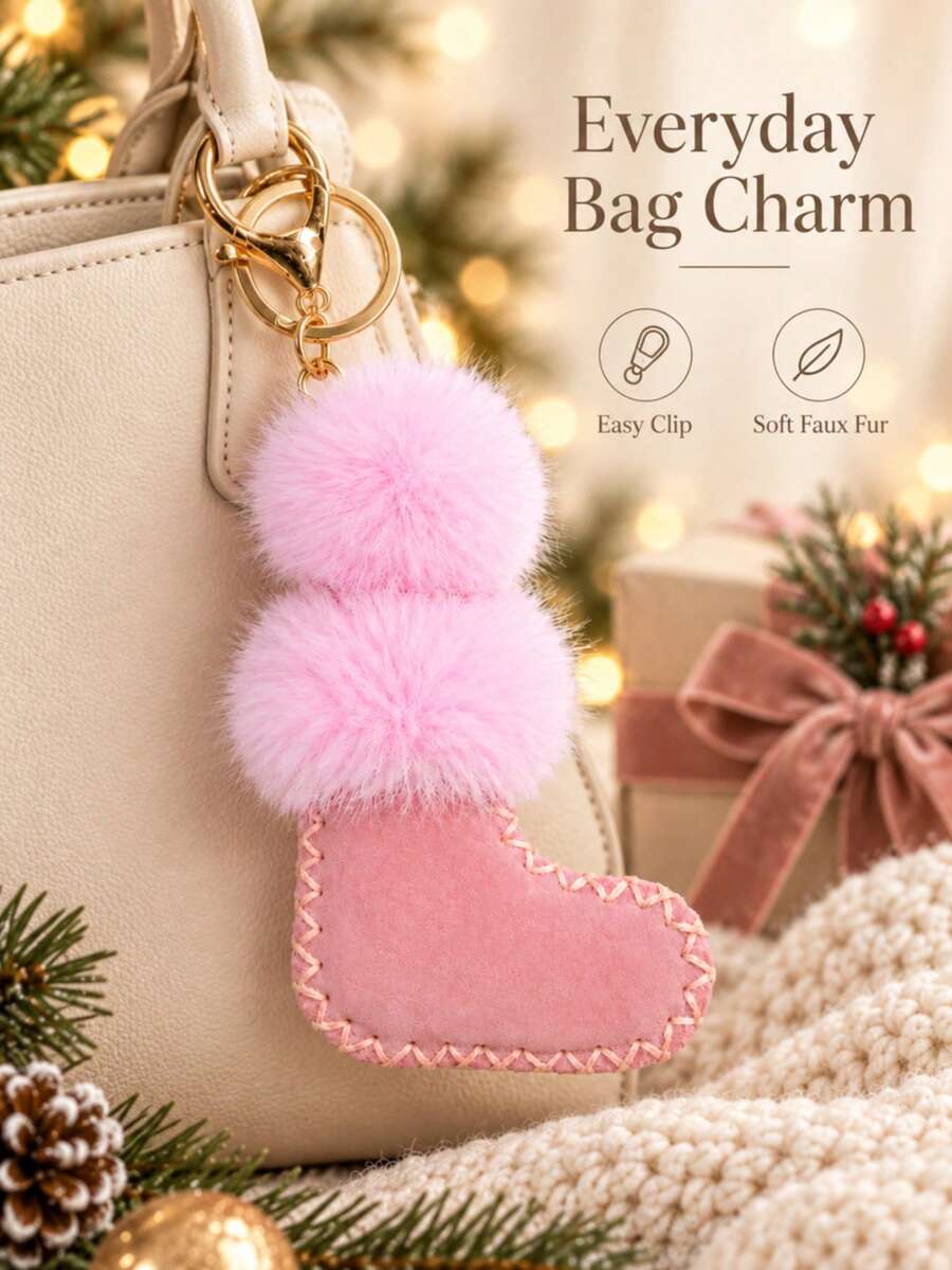 Autumn/Winter New Cute Fashion Personalized Pom Pom Christmas Sock Pendant Mini Boots Charm Fashion Versatile Keychain Designer Style Suitable For Girls Gift