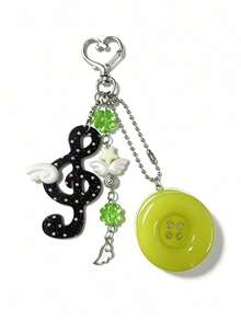 Cute Music Note Keychain, Y2K Button Bag Charm With Clover Star Wing Pendant, Aesthetic Handmade Key Ring For Backpack Purse Decor - Multicolor - View 5
