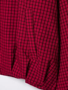 YROOE Women's Autumn/Winter Red & Black Small Plaid Stand Collar Zipper Raglan Sleeve Loose Short Jacket - Red - View 7