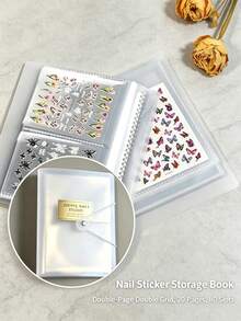 1 cuốn sổ lưu trữ sticker nail art trong suốt, 20 trang, 80 ngăn, hai mặt, ngăn đôi, hộp đựng phụ kiện nail art, phù hợp cho làm nail DIY tại nhà và tiệm nail chuyên nghiệp - Trong sáng - Xem 4