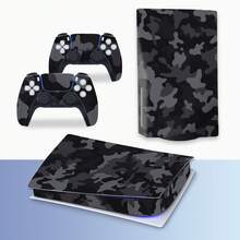Juego Completo de Pegatinas Protectoras Compatibles con Edición de Disco, Patrón de Camuflaje Gris Oscuro Personalizado, Película Anti-Arañazos Removible sin Residuos, Compatible con Consola y Control DualSense - Ver 8