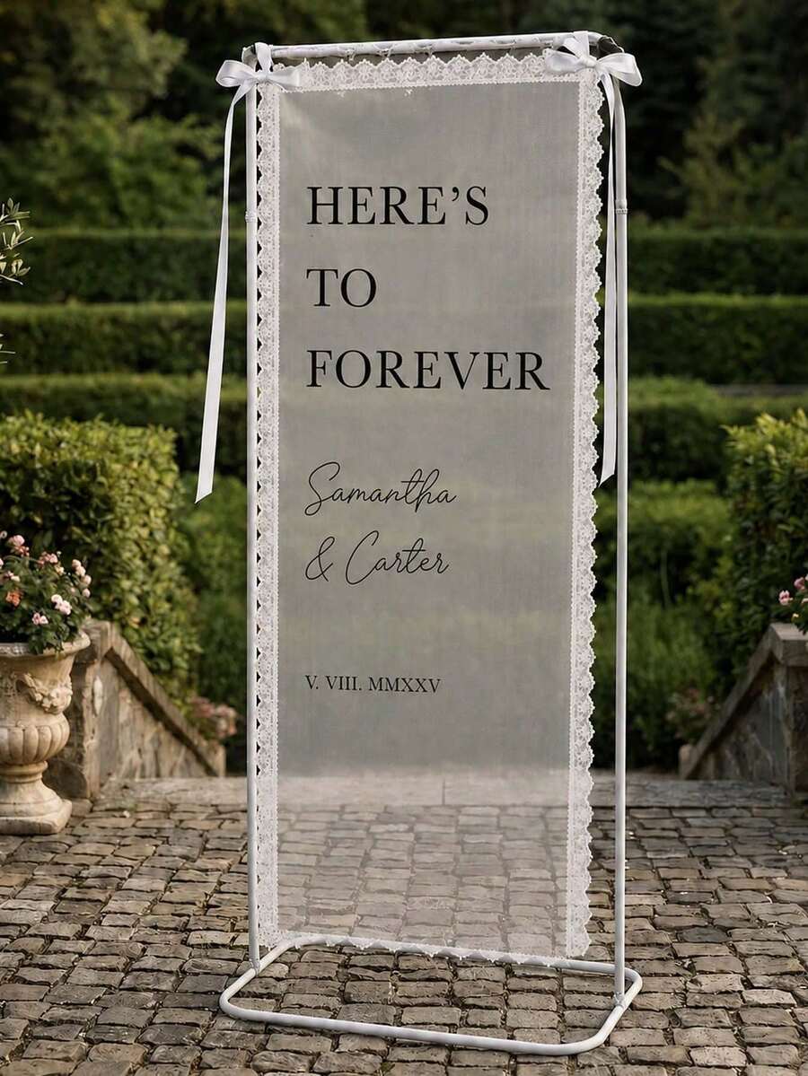 Personalized Wedding Guest Book Backdrop, Custom Bride & Groom Name Message Cloth, Wedding Welcome Sign & Interactive Signature Wall, Wedding Reception Sign-In Decoration, Vow Message Backdrop, Floral Bow Design, Entrance Welcome Decor - Multicolor - View 1
