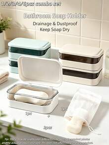 1/2/3/6pcs Set With Lid Quick-Dry Soap Box, Thickened Non-Slip Bathroom Soap Storage, Detachable Shower Caddy, Suitable For Home, Dorm, Outdoor Summer Travel, Green Decoration, Mother's Day And Father's Day Essential, Holiday Back To School Gift, Random Colors - Multicolor - View 2