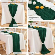 1/2/6pcs Dark Green Cheesecloth Table Runner, Christmas Table Runner, Semi-Transparent Cheesecloth Fabric Bohemian Tablecloth Bulk For Christmas Decoration, Bridal Shower, Wedding - Dark Green - View 7