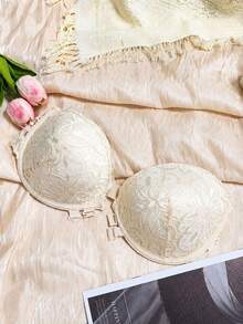 Strapless Lace Spliced Front-Clasp Lace Underwire Bra Women Floral Push-Up Bras Non-Slip Invisible Backless Top Suitable For Daily Wear And Weddings - Beige - View 8
