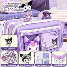 Hasbro Hộp bút Sanrio Cinnamoroll & Kuromi dung tích lớn nhiều ngăn, túi đựng mỹ phẩm hoạt hình kawaii, túi đựng văn phòng phẩm di động kèm phụ kiện dễ thương dùng hàng ngày - A - Xem 3