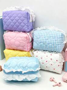 Lace Ruffle Quilted Zipper Storage Bag, Cute Organizer Pouch For Baby ...