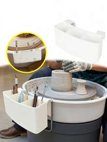 [Ceramic Tool Storage]White 3-Slot Adjustable Pottery Wheel Tool Rack, Ceramic Tool Storage Holder, Ceramic Tool Rack, Tool Storage Box, Multifunctional Storage Box, Brush Storage, Makeup Brush Storage,Suitable For Studios & Craft Lovers ﻿ - Multicolor - View 5