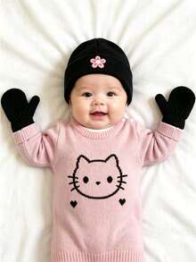 3pcs/Set Baby Knitted Hat And Gloves, Warm Autumn/Winter Newborn Hat, Suitable For Boys And Girls, Soft And Comfortable, Fit For Toddlers - Multicolor - View 3