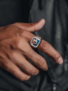 1PC Customized Photo Engraved Ring, Personalized Jewelry Gift For Men And Women For Anniversary, Wedding And Special Occasions - Commemorative Ring Personalized Gift - Perfect For Father's Day, Mother's Day, Valentine's Day, Birthday, Anniversary Or Christmas Gift - Multicolor - View 3