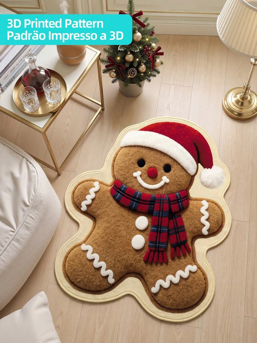 DAJIANG 1 buah Karpet Manusia Kue Jahe Natal, Alas Dapur, Karpet Lorong, Cocok untuk Kamar Mandi, Dapur, Dalam Ruangan, Lorong, Kamar Tidur, Ruang Tamu, Samping Tempat Tidur, Dapat Dicuci dengan Mesin, Mudah Dibersihkan, Bagian Belakang Anti Selip, Alas Dekorasi Kamar Tidur Musim Gugur/Musim Dingin