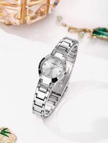 1pc Women's Exquisite Polygon Small Dial Minimalist Luxury Commute Versatile Wristwatch - Silver - View 3