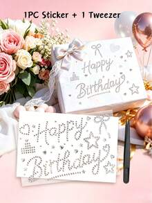 2pcs Happy Birthday Rhinestone Letter Theme Decorative Sticker Set, With Exclusive Tweezers, Self-Adhesive, Luxury Shiny Party Rhinestone Decor Stickers, With Heart Star Bow Patterns, Suitable For Birthday Cake Decoration, Gift Box Packaging, Party Balloon Decoration, Gift Wrapping Decoration Stickers - Happy Birthday Rhinestone Sticker - View 10