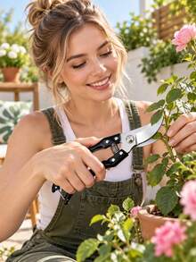 Steel Pruning Shears, Black Handle, Spring-Assisted Opening And Closing, Sharp Curved Blade, Handheld Garden Scissors, Suitable For Fruit Trees, Shrubs, Flowers And Small Branch Pruning - A - View 2