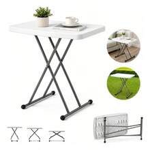 Mesa Plegable Ajustable 76x49 cm con 8 Niveles de Altura, Mesa Auxiliar Multiusos Resistente para Hogar, Jardín, Lavandería, Interior y Exterior, Mini Escritorio Portátil - Blanco - Ver 1