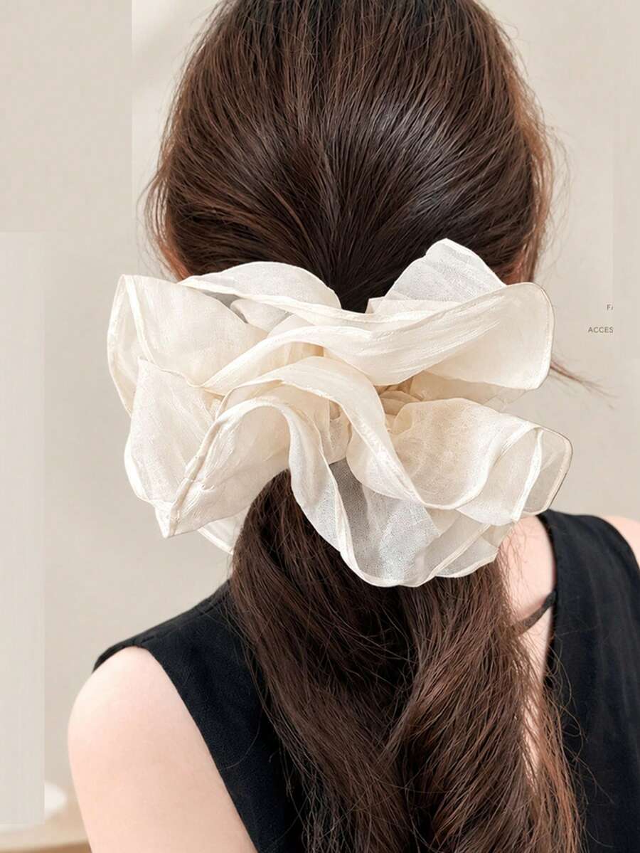 Face-Slimming Extra Large Scrunchie For Women, 2026 New Style Premium Pleated Mesh Hair Tie Elastic Band - Multicolor - View 1
