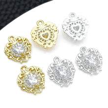 2pcs 18K Gold Plated Vintage Hollow Heart Charm Micro Pave CZ Rhinestone Heart Pendant For DIY Bracelet Necklace Jewelry Making Craft Accessories - Multicolor - View 5