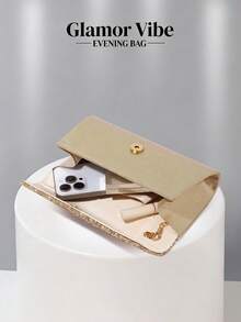 Women's Gold Glitter Clutch Bag, Wavy Metallic Decor Shiny Envelope Evening Bag, Party Wedding Ball Dinner Bag - Gold - View 9