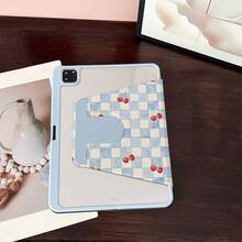 1pc Blue Beige Checkered Red Cherry Print 360° Rotatable Tablet Case Multi-Angle Viewing Book-Style Stand Protective Tablet Case Compatible With IPad A16 2025, Compatible With Samsung For Galaxy Tab S9 FE/S8 Plus/S7/S10,Compatible With Oppo Pad,Compatible With Huawei Matepad,Compatible With Vivo Pad,Compatible With Honor Pad,Compatible With Lenovo Xiaoxin Pad - Multicolor - View 7