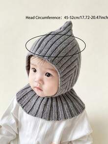 1pc Baby Solid Color Plain Soft Knitted Warm Balaclava Hat, Minimalist Pointed Hood With Neck Protection, Suitable For Autumn/Winter Daily Wear - Multicolor - View 9