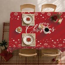1pc Christmas Minimalist Red Snowflake Merry Christmas Pattern Tablecloth, Stain-Resistant Dining Table Decor Cloth, Suitable For Kitchen, Dining Table, Coffee Table, TV Cabinet, Entryway, Party Holiday Decoration, Home Decor, Christmas Gathering - Multicolor - View 4