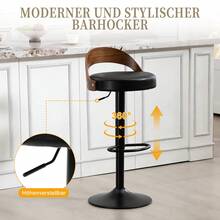 Set Of 2 360° Swivel Bar Stools / Retro-Style Bar Stools / With PU Leather Seat Cushion / Oversized Footrest Design / Easy To Assemble / Suitable For Kitchens, Restaurants, Bars - Black - View 5
