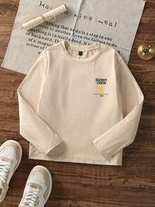 1pc Baby Boy Casual Printed Crew Neck Pullover Long Sleeve T-Shirt, Autumn Children's Top - Apricot - View 5