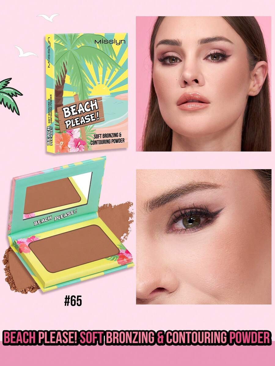 MISSLYN 1入 Beach Please! 柔焦修容古銅粉，中性暖色調霧面古銅色，可疊加顯色，含維生素E，臉部古銅修容盤，適合日常/派對/海灘，打造金古銅/陽光親吻/雕塑臉廓，古銅粉，萬聖節妝容