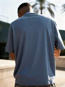Men's Graphic Print Round Neck Casual Short Sleeve T-Shirt, Summer - Dusty Blue - View 1