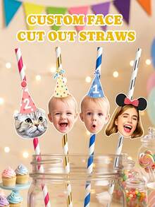 Custom Photo Face Straws, Personalized Party Favors, Suitable For Birthday, Bachelorette Party, Groom And Any Celebration, Funny Gag Gift, Straw Decorative Topper - Multicolor - View 8