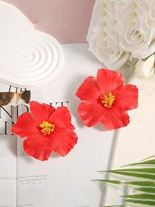 1pc Hawaii Tropical Large Frangipani Hair Clips, Suitable For Summer Beach Vacations, Hula Dance Parties, Weddings, Brides, And Seaside Photography - Red - View 2