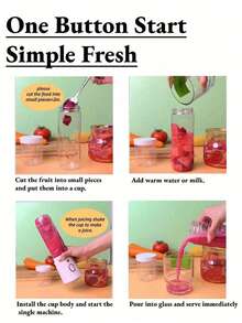 1pc Portable Juicer Blender With Mixing Cup, Dual Cup Design Option, USB Rechargeable Juice Cup, Multi-Function For Student & Home Use, Suitable For Making Smoothies, Milkshakes, Juices, Ideal For Kitchen, Home, Travel, Practical New Year & Christmas Gift (For Women) - Multicolor - View 12