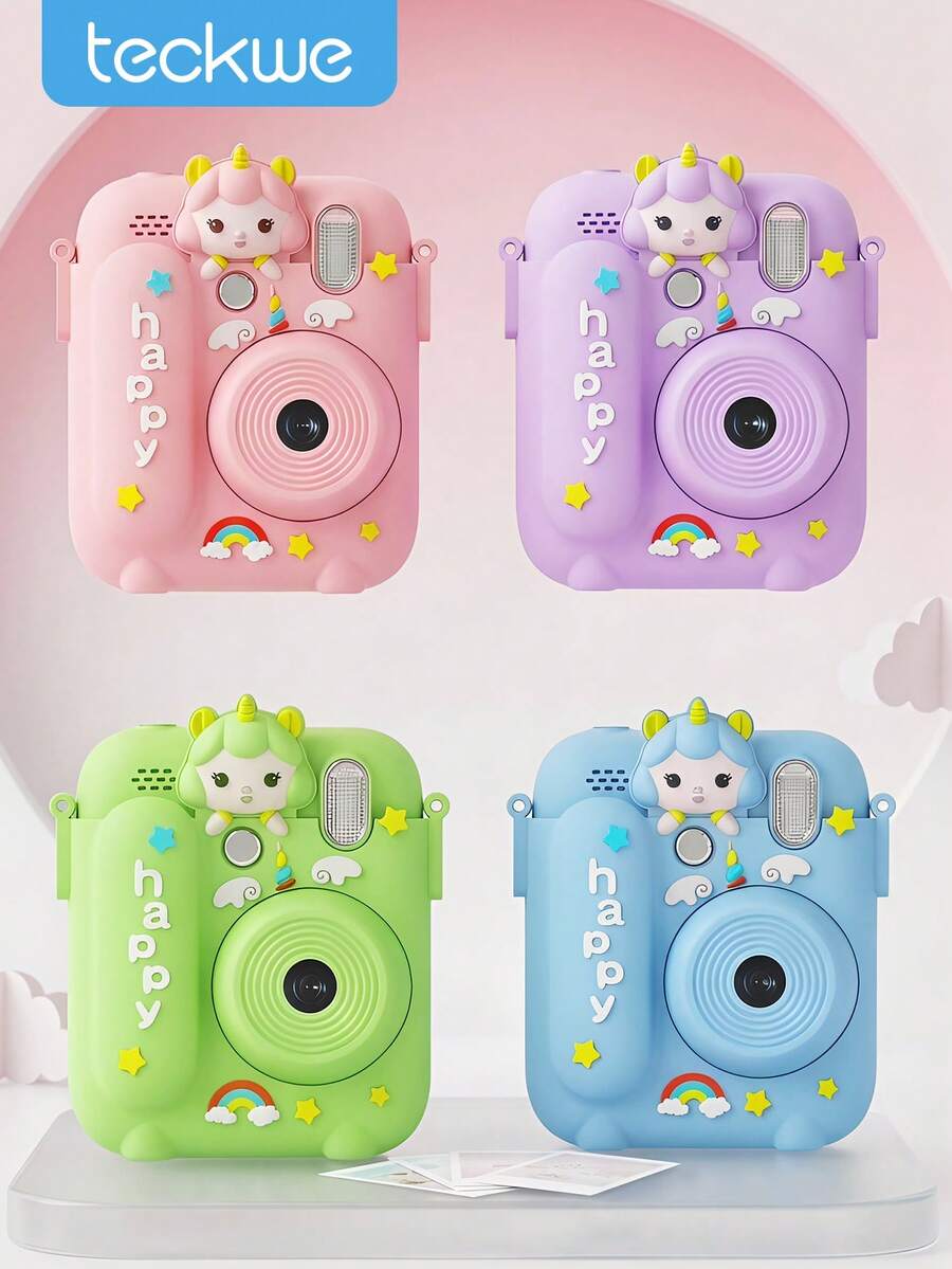 Teckwe Instant Print Camera, Unicorn Silicone Cover Digital Camera, 1080P HD Selfie Camera Toy With Thermal Printer, Educational Camera With Accessories For Girls - Multicolor - View 1
