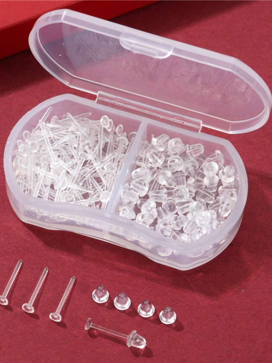 200 Pcs Invisible Clear Earrings For Sports, Clear Plastic Stud Earrings, Flat Silicone Earrings Rubber Earrings For Sports, Clear Earrings For Work