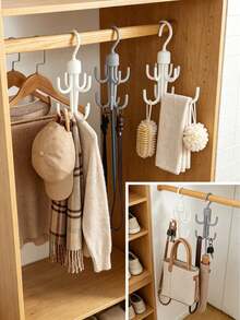 Double-Layer Rotating 6-Claw Wardrobe Storage Rack, Durable Plastic Multi-Hook Hanger, Suitable For Tank Tops, Belts, Ties, Scarves, Bags, Hats, Space-Saving Rotating Wardrobe Bathroom Storage Hooks, Essential Home Organization Accessory For Dorms And Apartments - Multiple Styles - View 2