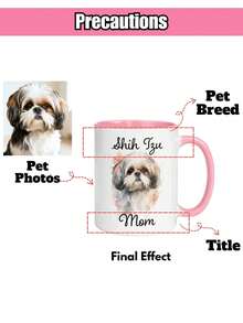 Personalized Pet Photo Mug, Custom Name Ceramic Coffee Cup, 11oz Pink Handle Mug, Custom Pet Portrait Cup For Dog Mom Cat Mom, Personalized Gift For Pet Lovers, Birthday Gift, Mother's Day Gift, Christmas Gift - Normal - View 3