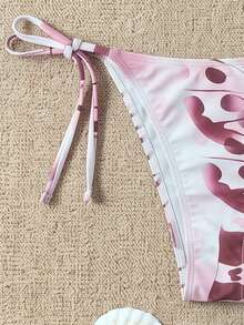 Women's Elegant Summer Beach Vacation Fashionable Pink Butterfly Print Halter Casual Bikini Set - Multicolor - View 5