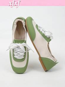 XfLadies' Color Blocked Flat Casual Shoes With Elastic Pleats At The Heel, Suitable For Casual Daily/Commuting/Shopping/Travel Wear. - Green - View 2