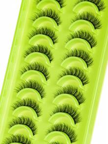 10 Pairs Natural Style False Eyelashes, Transparent Single Strand Lightweight Lashes, Ultra-Fine Synthetic Fiber Material, Soft And Lightweight Without Burden, Essential For Daily Natural And Light Makeup - Green - View 4
