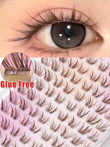 80 Clusters Self-Adhesive C Curl Glue-Free False Eyelashes, Transparent Eyelash Band, Cartoon Style Brown Eyelash Clusters, Suitable For Daily Wear, Weddings, Dates, Parties, Music Festivals And Various Occasions - C - View 2