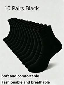 5/10pairs Men's Black Spring/Summer Casual Mid-Calf Socks, Soft & Breathable Sports Socks, Moisture-Wicking, Suitable For Daily Wear, Home, Business - Multicolor - View 7